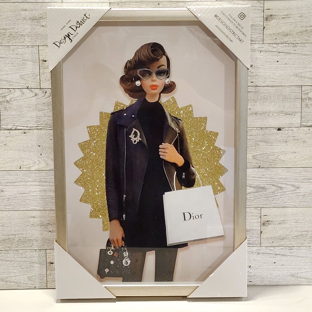 Design District Vintage Barbie Wearing Dior Framed Wall Art Print 15 x 10